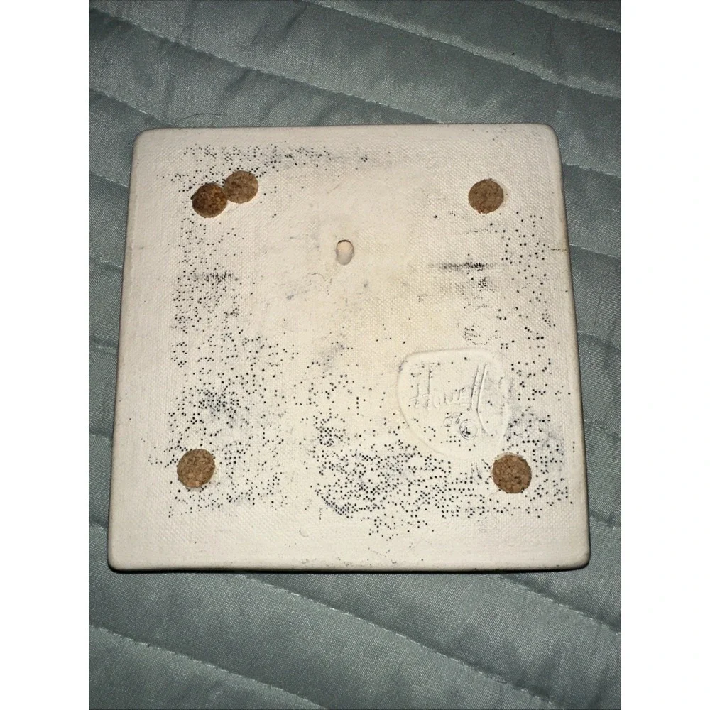 Karen Howell Ceramic Tile Trivet Dancing Rabbit Cobalt Blue Moon 1/4